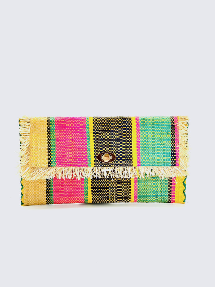 Sophie Straw Envelope Clutch Purse with Raw Fringe Trim Edge: Carmalita