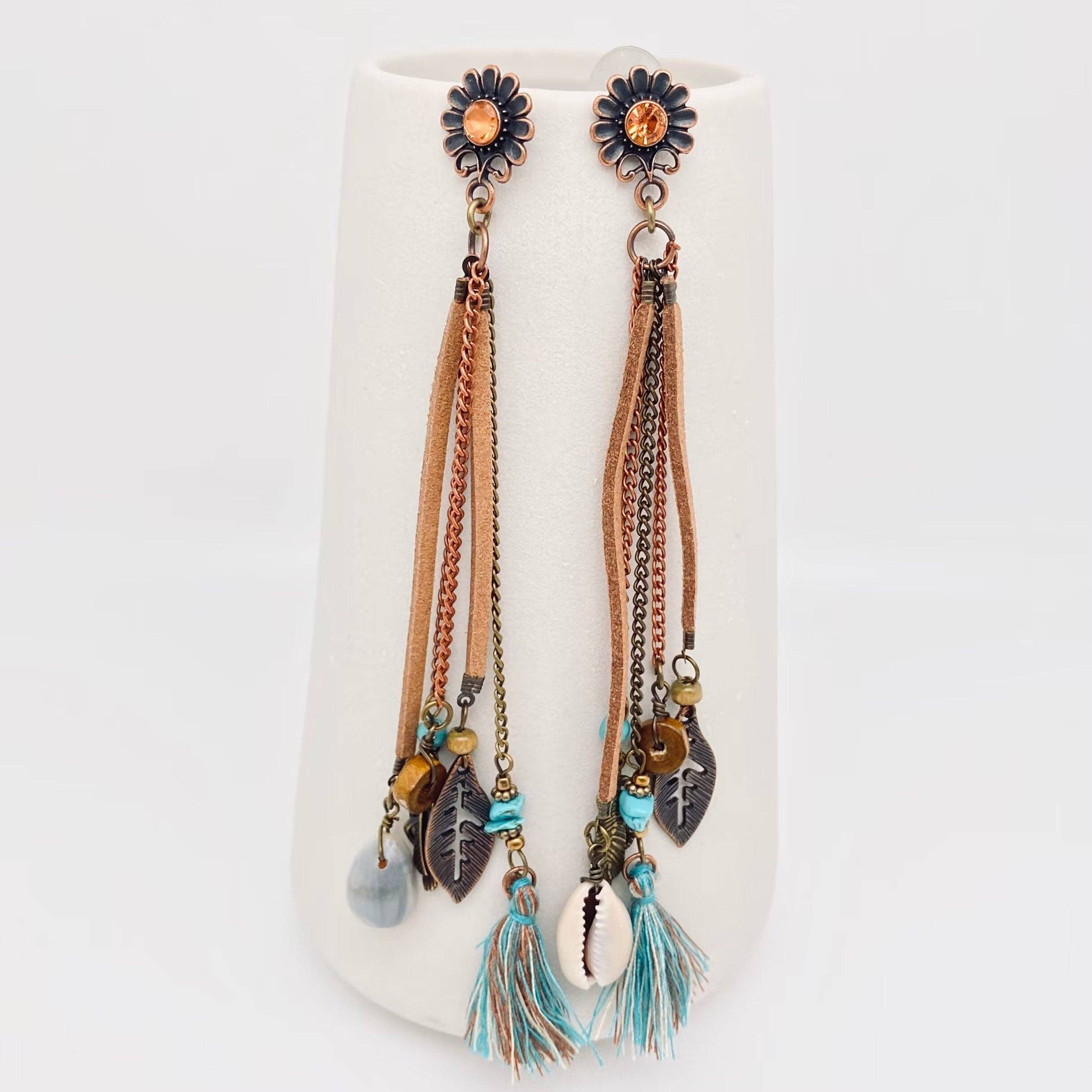 Daisy Shape Stud Chain Tassel Earrings