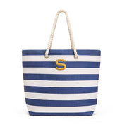 Extra-Large Cabana Stripe Canvas Fabric Tote Bag - Navy