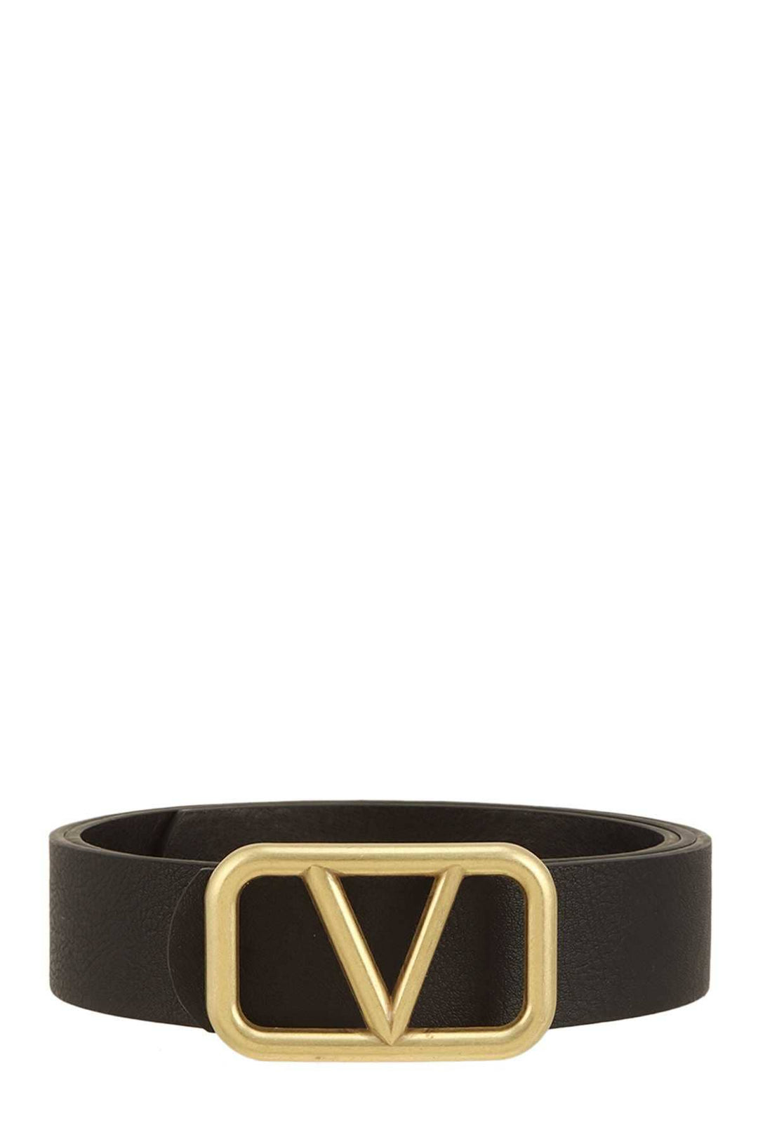 METAL V BUCKLE LEATHER BELT: Black