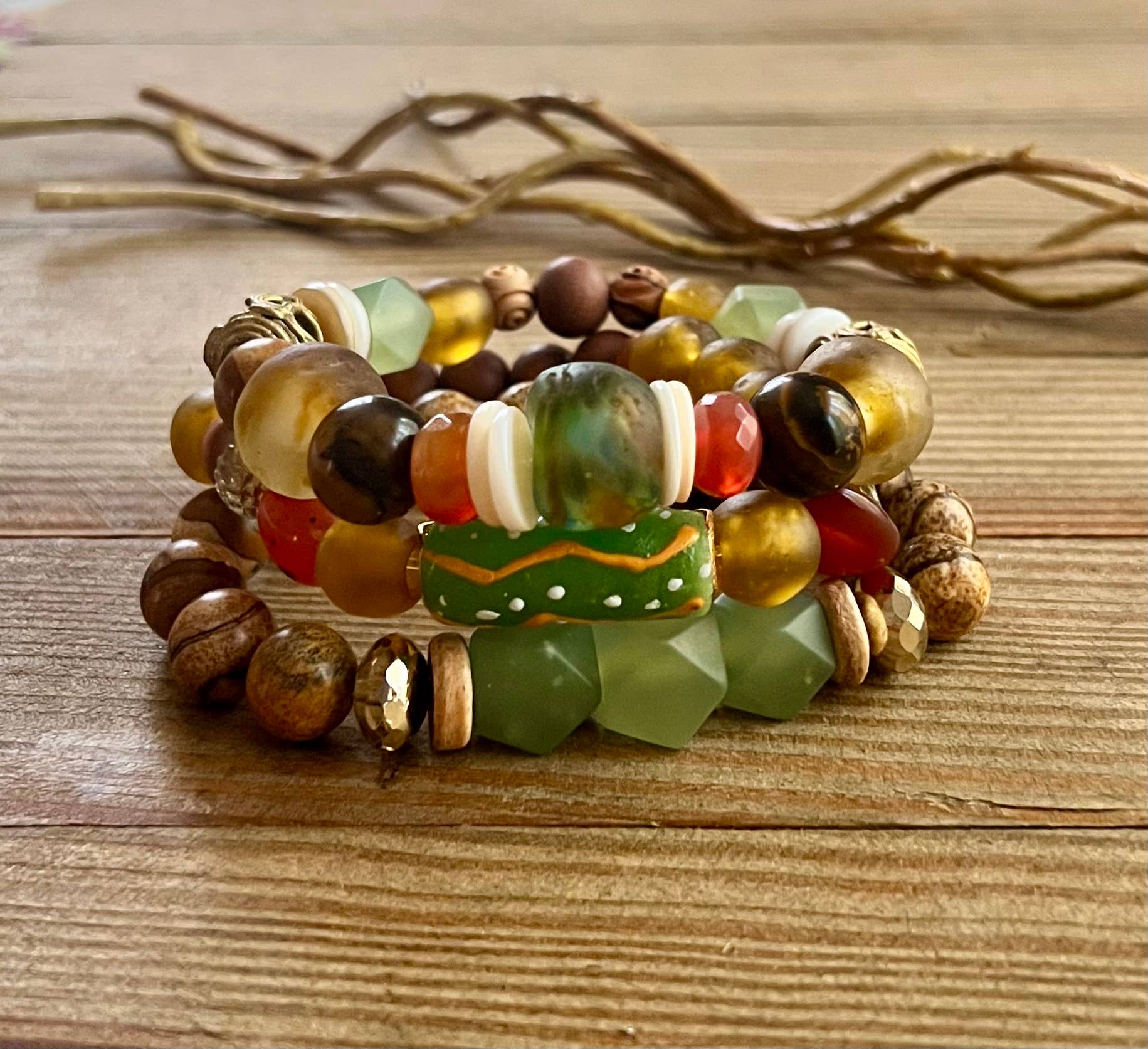Slightly Toasted- fall statement stretch bracelet set