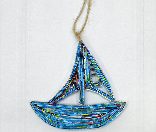 Recycled Paper Boat ornament