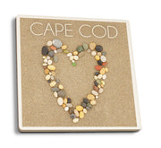 Ceramic Coaster Cape Cod, Stone Heart on Sand 95501