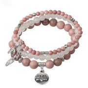 Multiple Styles of Natural Stone Flower Charm Bracelets 3pcs