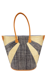 Sunburst Large Straw Tote Bag: Grey