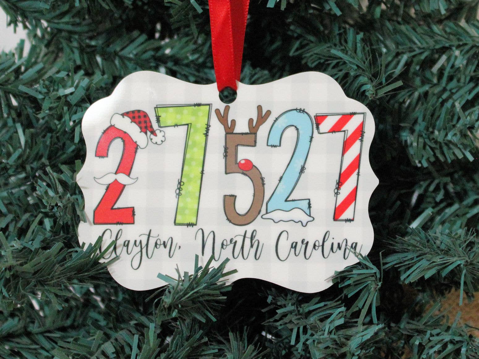 CUSTOM Zip Code Town State Christmas Font Ornament