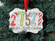CUSTOM Zip Code Town State Christmas Font Ornament