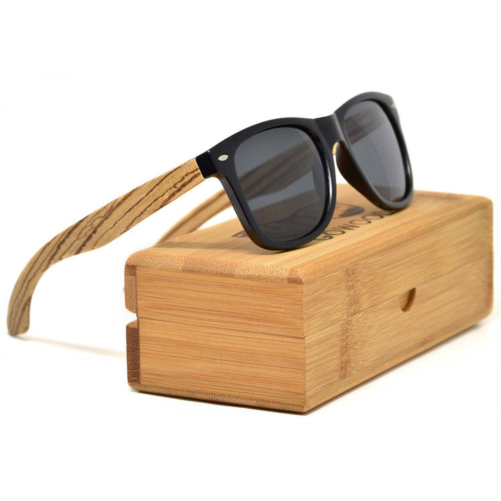 Zebra Wood Sunglasses with Black Polarized Lenses