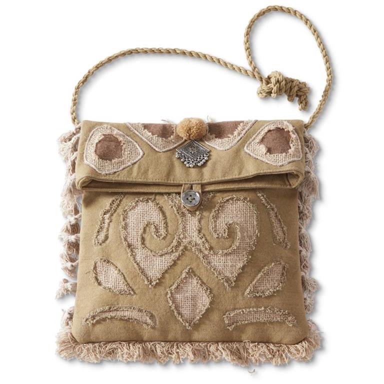 GREEN AND BURLAP CROSSBODY