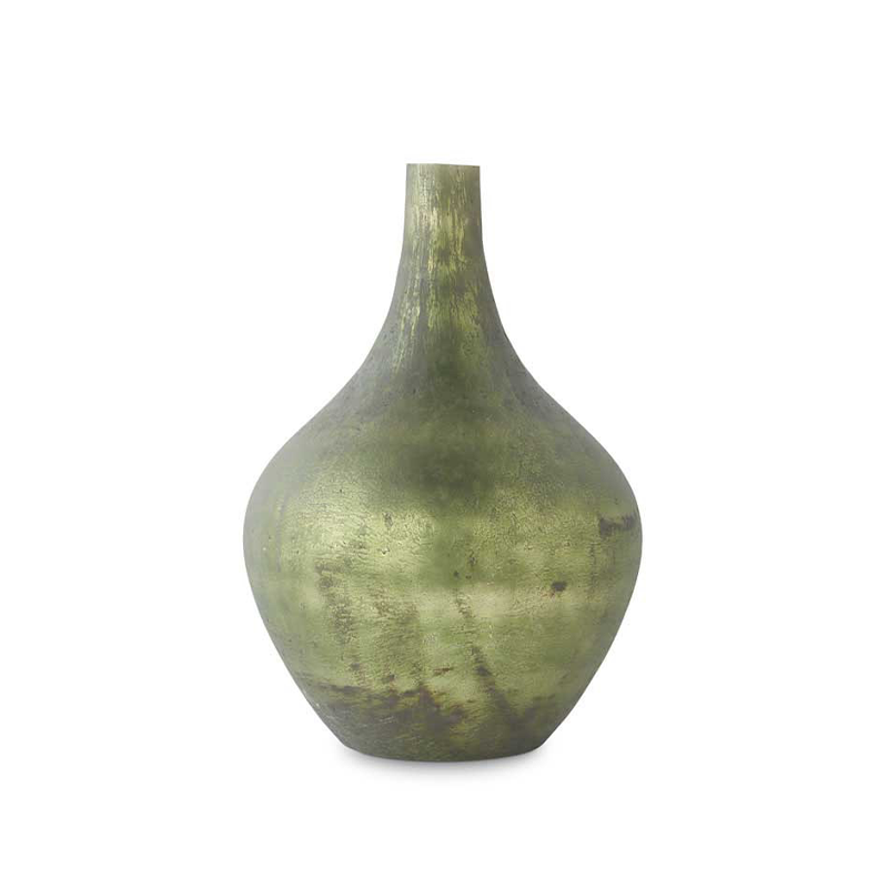 ANTIQUE OLIVE GREEN MATTE LONG NECK VASE