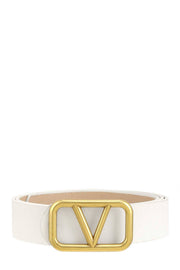 METAL V BUCKLE LEATHER BELT: White