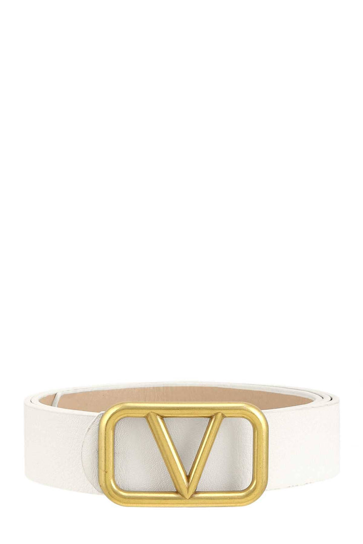 METAL V BUCKLE LEATHER BELT: White