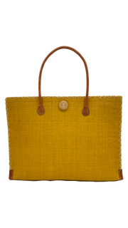 Zafran Solid Straw Beach Bag with Plastic Liner - 2 Sizes: Large / Saffron