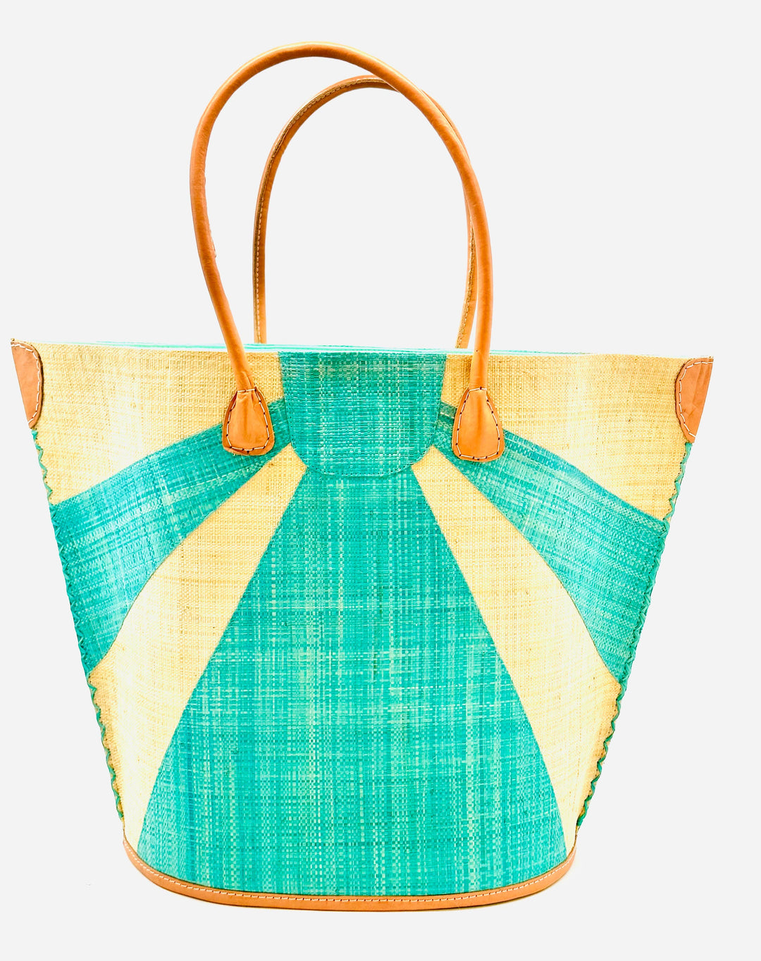 Sunburst Large Straw Tote Bag: Seafoam