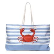 Weekender Tote Bag - Blue Stripes with Crab