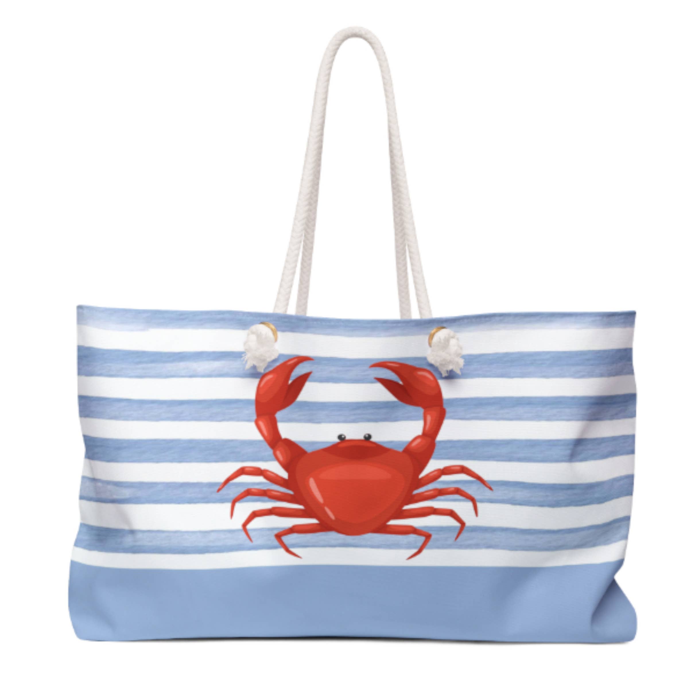Weekender Tote Bag - Blue Stripes with Crab