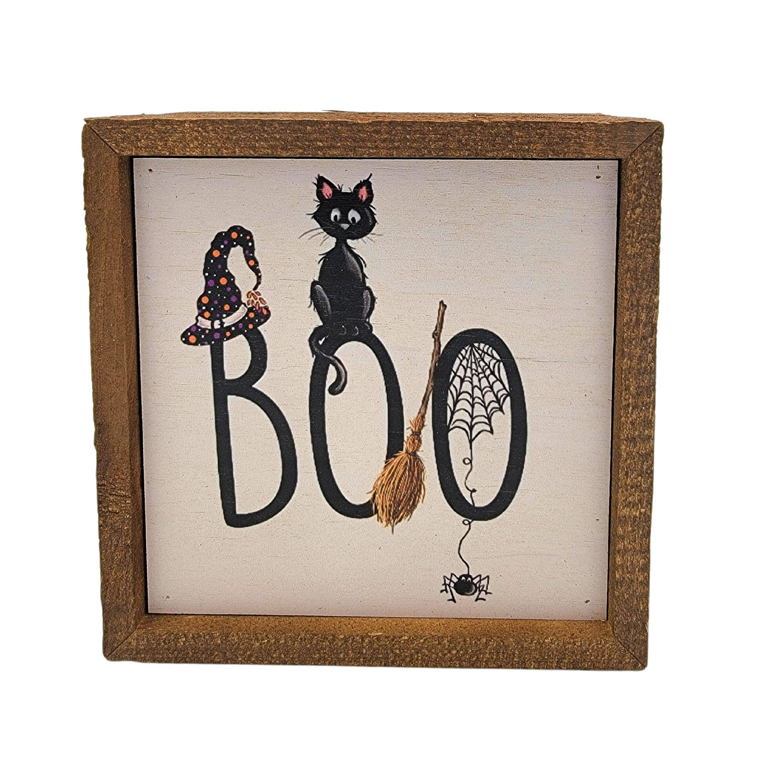 6x6 Black Cat Boo Halloween decorations - Fall Decor