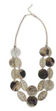 GOLD OVAL AND GRAY FLAT BEAD NECKLACE