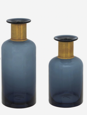 GLASS VASE BLUE W/ GOLD