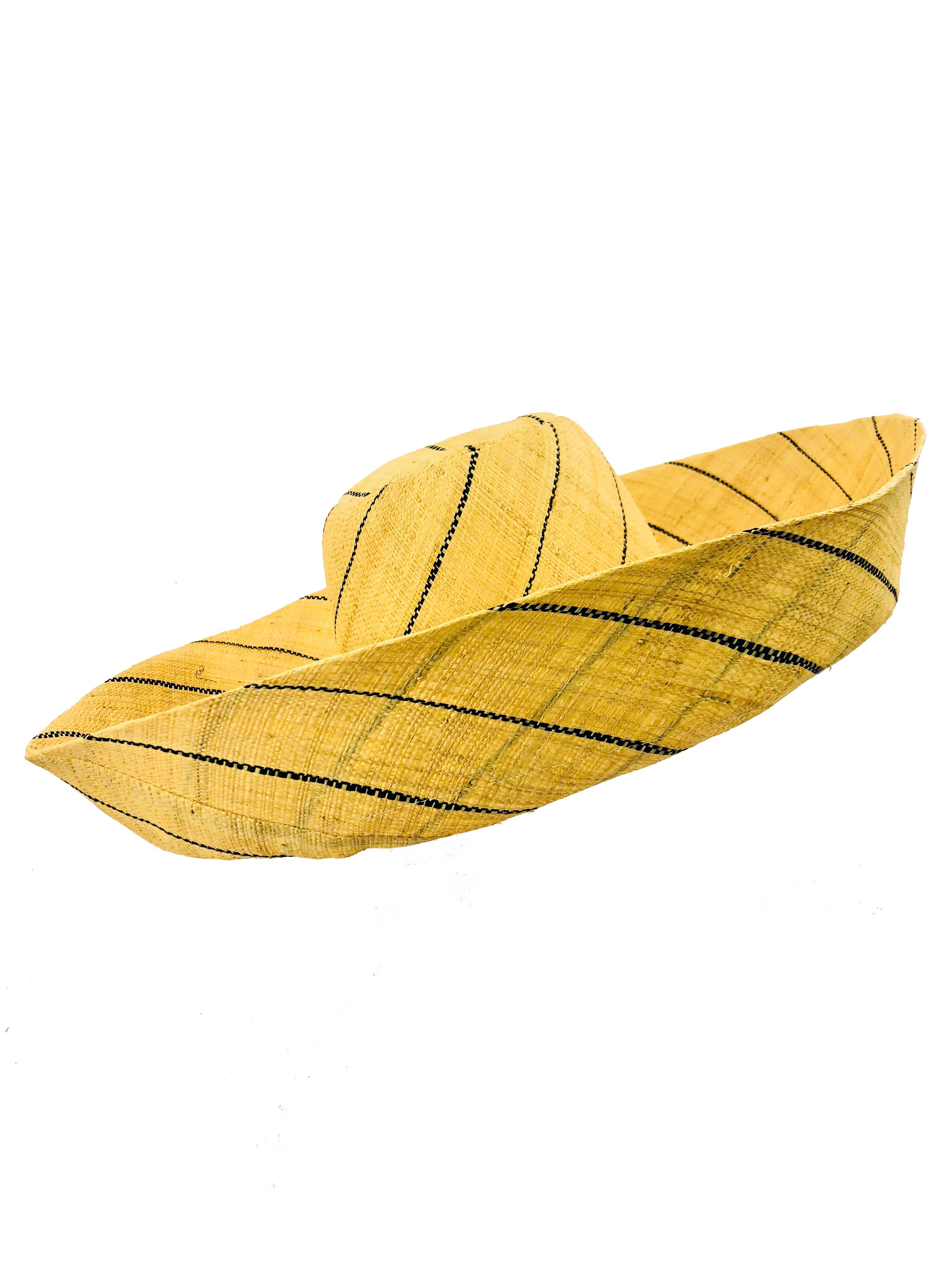 Sun Hats: Pinstripe Packable 5" & 7" Brim Raffia Straw: 7" Brim / Natural w/black Pinstripes