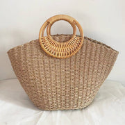 SUMMER BEACH SEA STRAW RATTAN TOTE CLUTCH BAGS_CWAB0814: CAMEL / (OS) 1