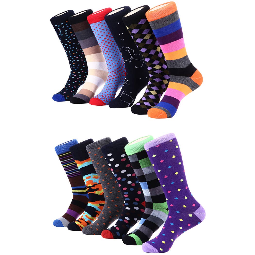 Spring Zest Dress Socks 12 Pack: Spring Zest / Sock size: 9-11 / 80% cotton; 10% spandex; 10% polyester
