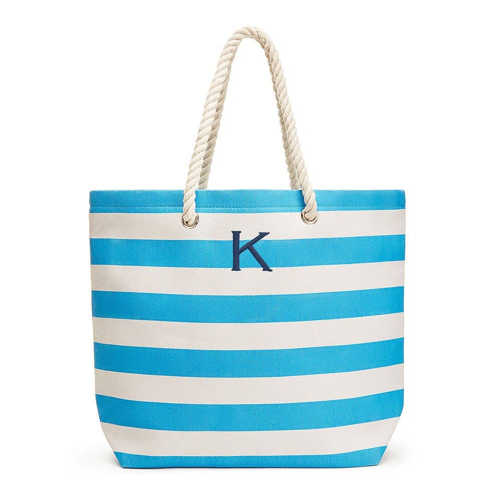 Extra-Large Cabana Stripe Canvas Fabric Tote Bag - Sky Blue