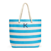 Extra-Large Cabana Stripe Canvas Fabric Tote Bag - Sky Blue