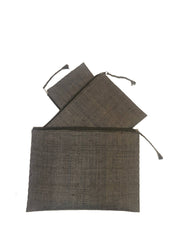 Set of 3 Nesting Zippered Straw Clutches Solid Colors: Solid / Black