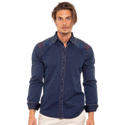 Copper Stitch Denim Jacquard Button Down Shirt - Floral Special: XL / NAVY