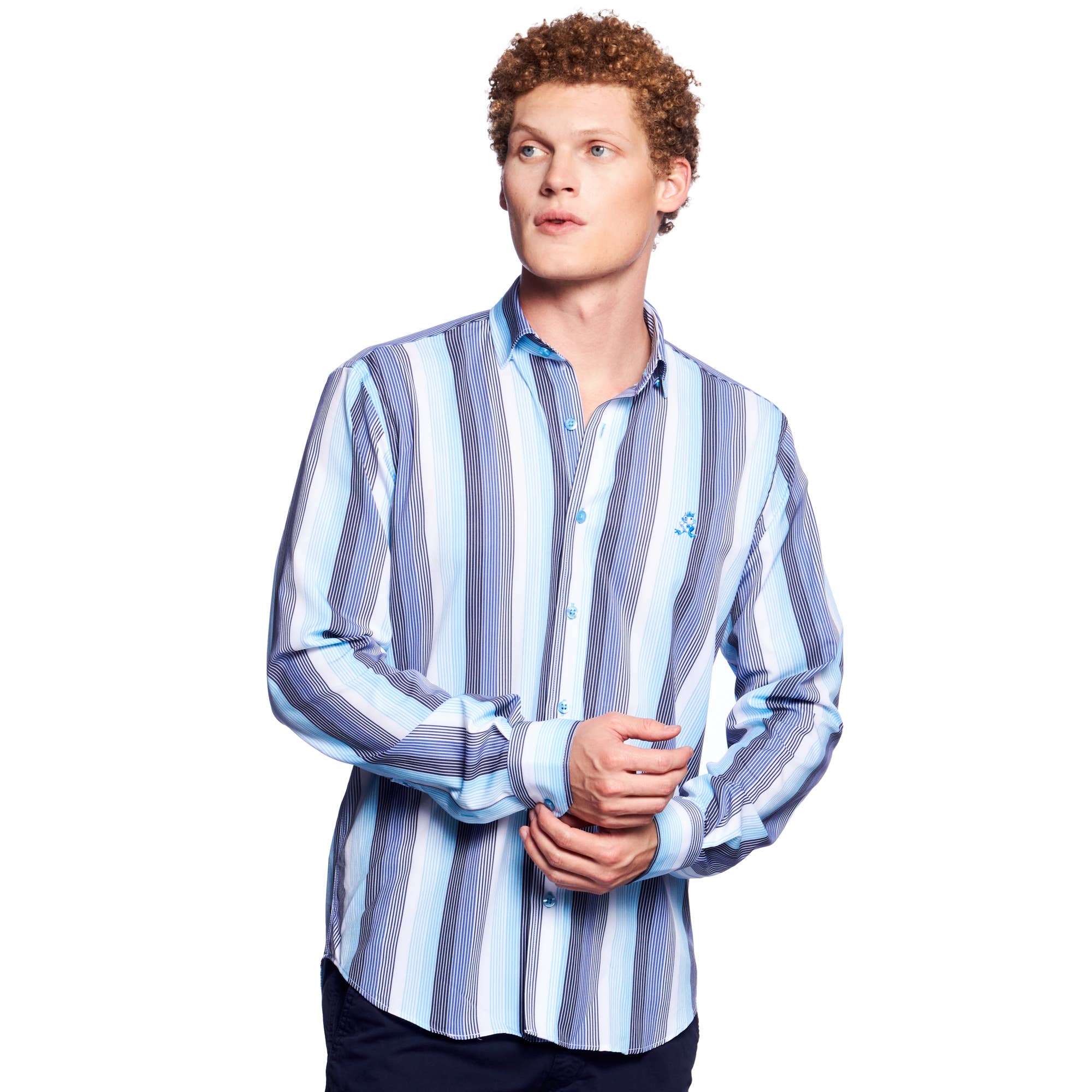 Arctic Ice FROG Striped Button Down Shirt: MULTI / 2XL