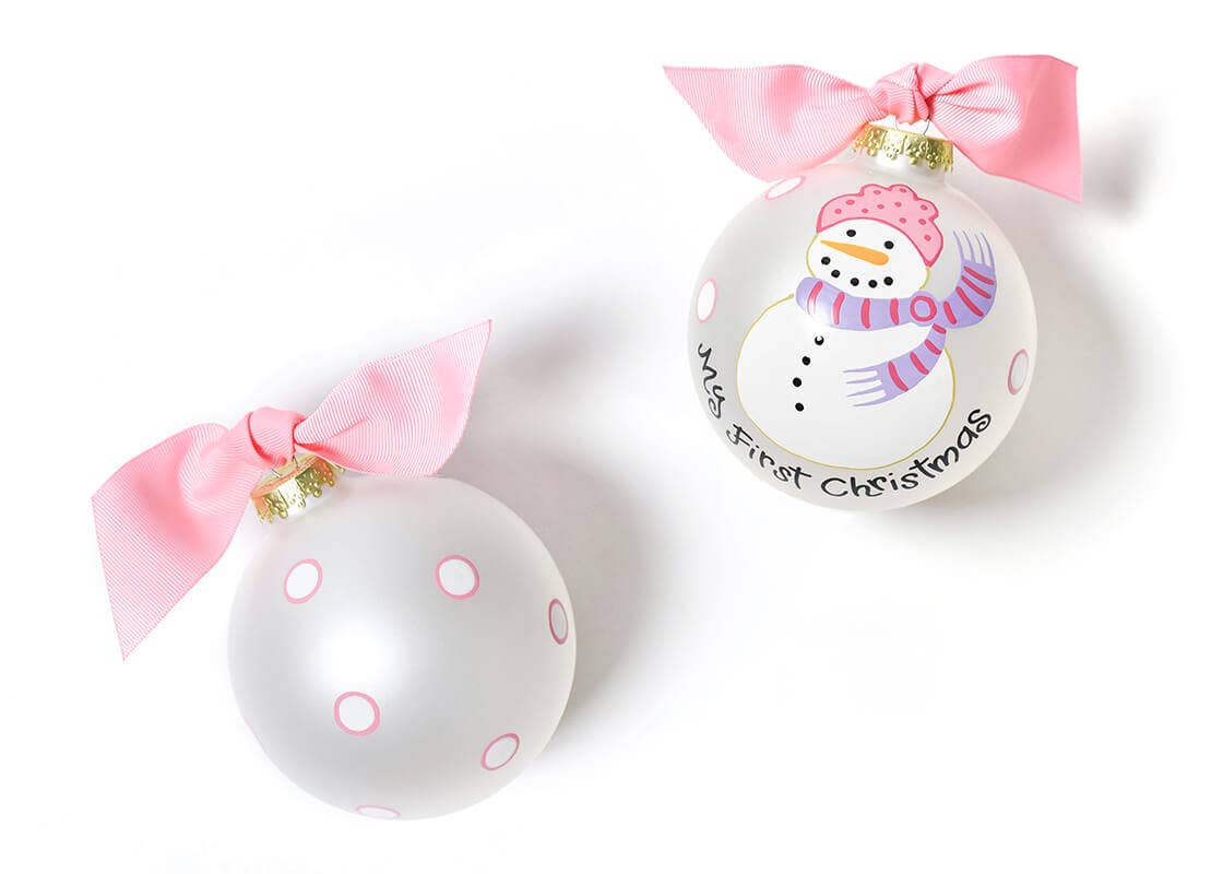 Pink My First Christmas Snowman Glass Ornament