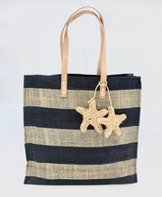 Starfish Straw Bag with Crochet Starfish Charm Embellishment: Black