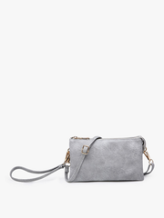 M013 Riley Monogrammable 3 Compartment Crossbody/Wristlet: Grey Blue