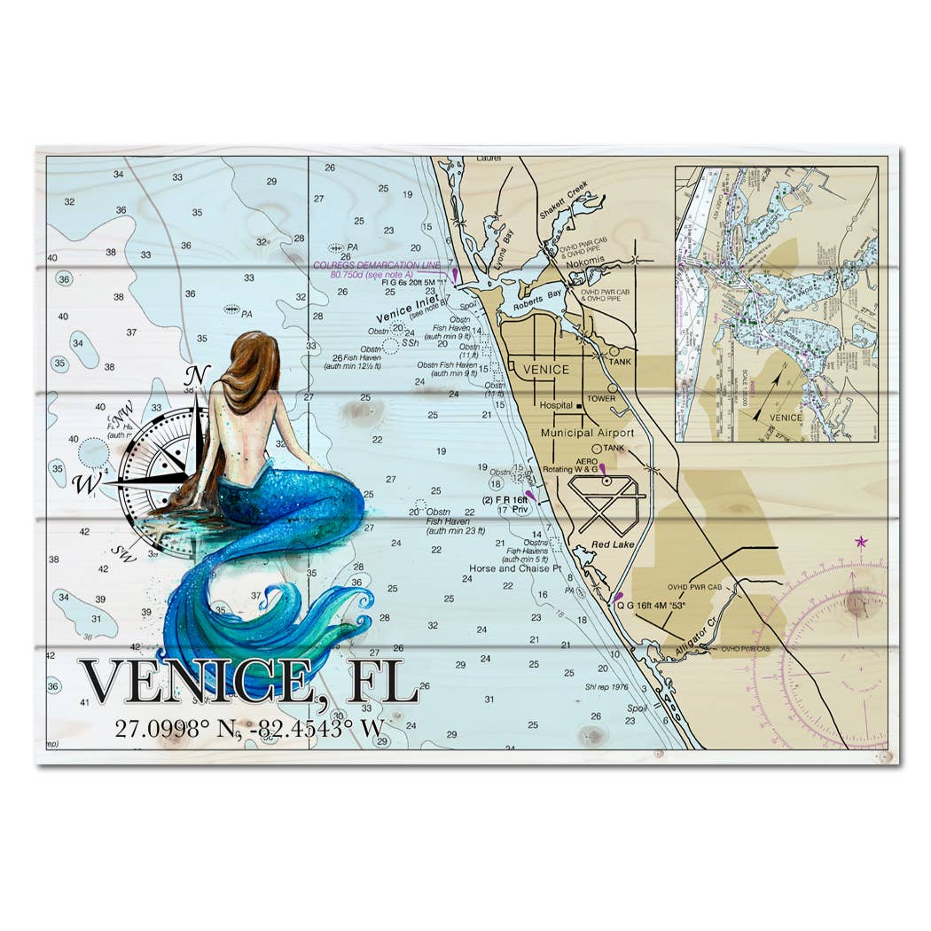 18x24 Wood Pallet Map Mermaid Art - ANY Custom Location!