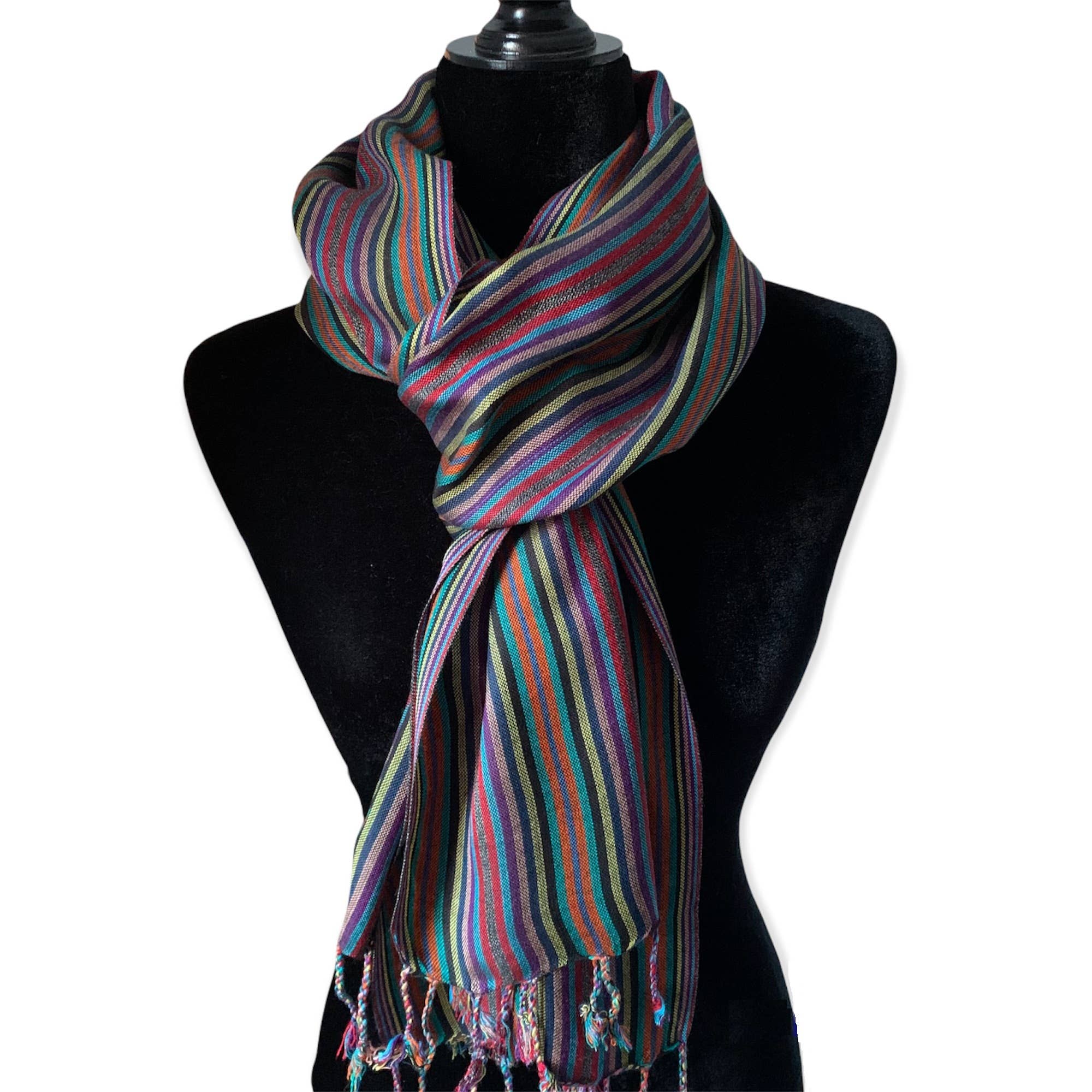 Thin Striped Handwoven Scarf - Black & More