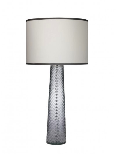 CUT GLASS PILLAR LAMP - GREY WHITE SILK W/GRANITE SHADE