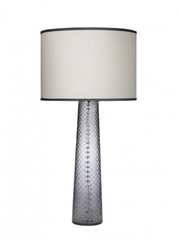 CUT GLASS PILLAR LAMP - GREY WHITE SILK W/GRANITE SHADE