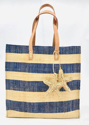Starfish Straw Bag with Crochet Starfish Charm Embellishment: Blue