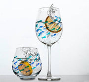 Blu/Grn Fish Wine Glass- 9"H (22oz)-2150