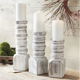 LARGE WHITE DISTRESSED CANDLE STICK