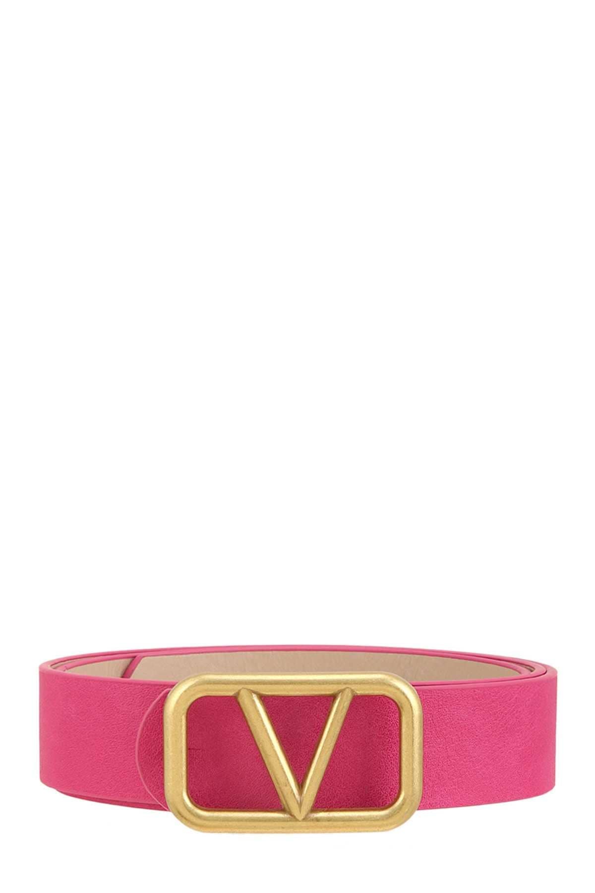 METAL V BUCKLE LEATHER BELT: Fuchsia