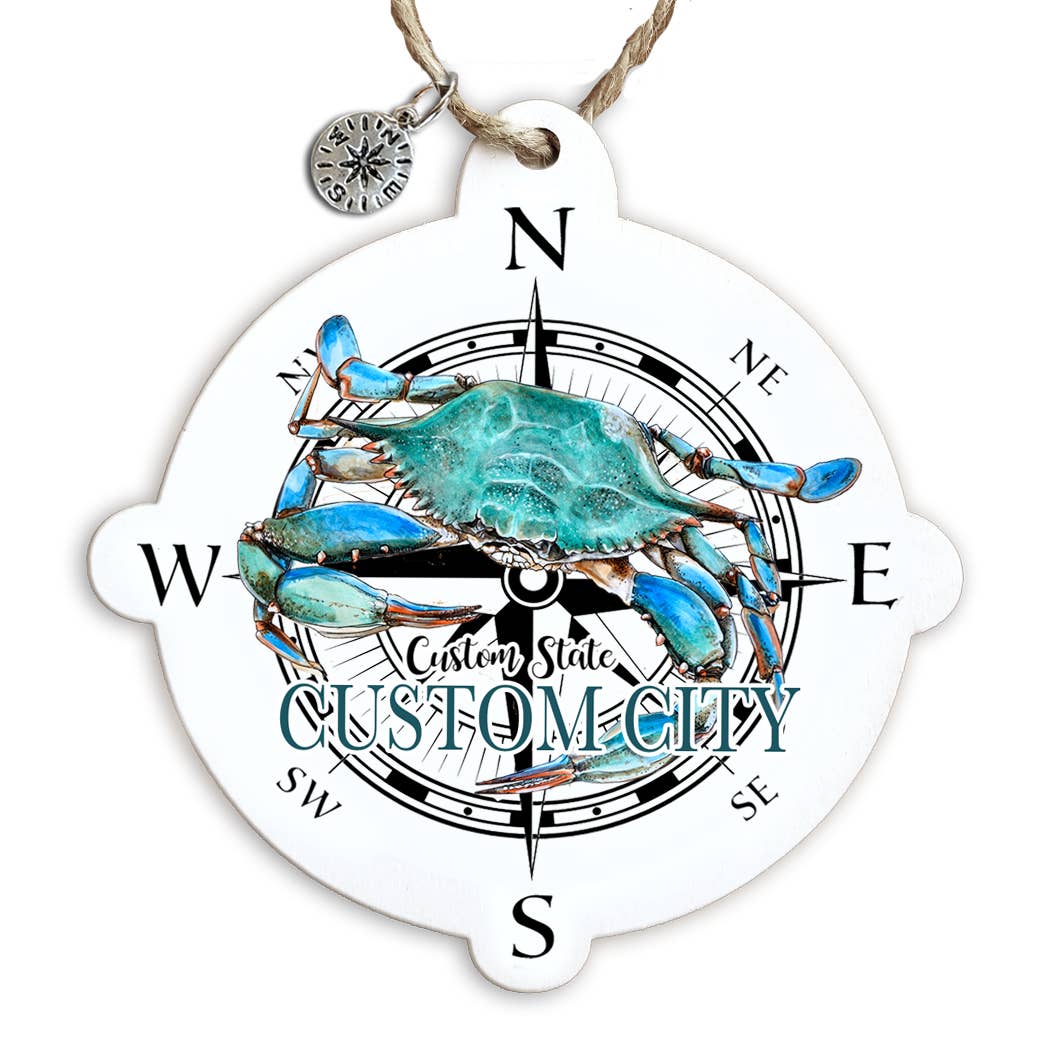 Wood Ornament - Crab Art- Custom Location