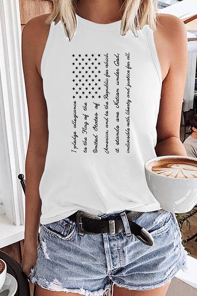 4th Of July Flag Graphic Tank Top STC125C192: White / XL