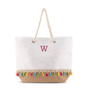 Extra-Large Woven Straw Tote Bag - Color Fringe