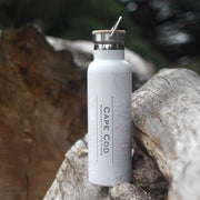Cape Cod MA Map Bottle with Bamboo Top in Matte White