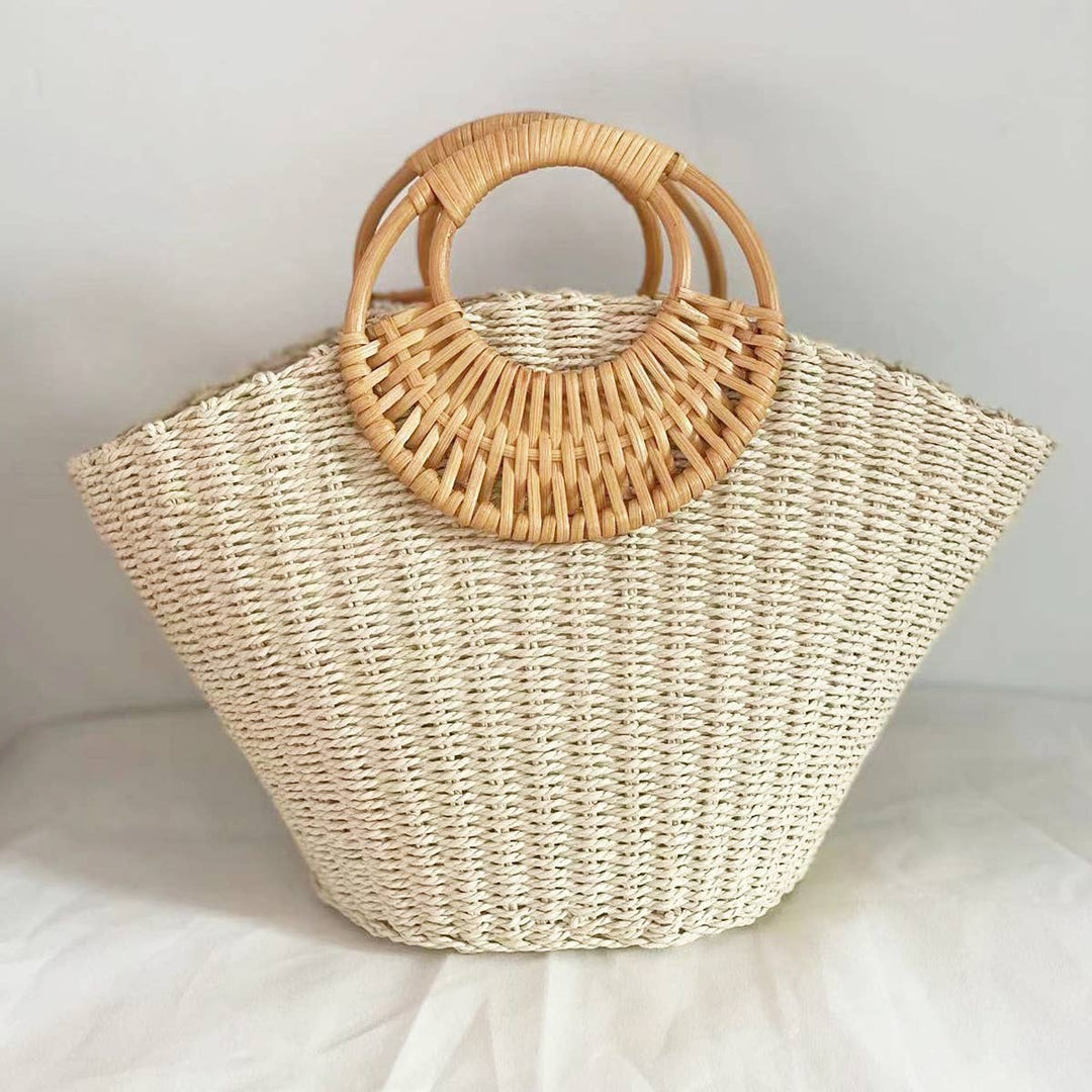 SUMMER BEACH SEA STRAW RATTAN TOTE CLUTCH BAGS_CWAB0814: Beige / (OS) 1