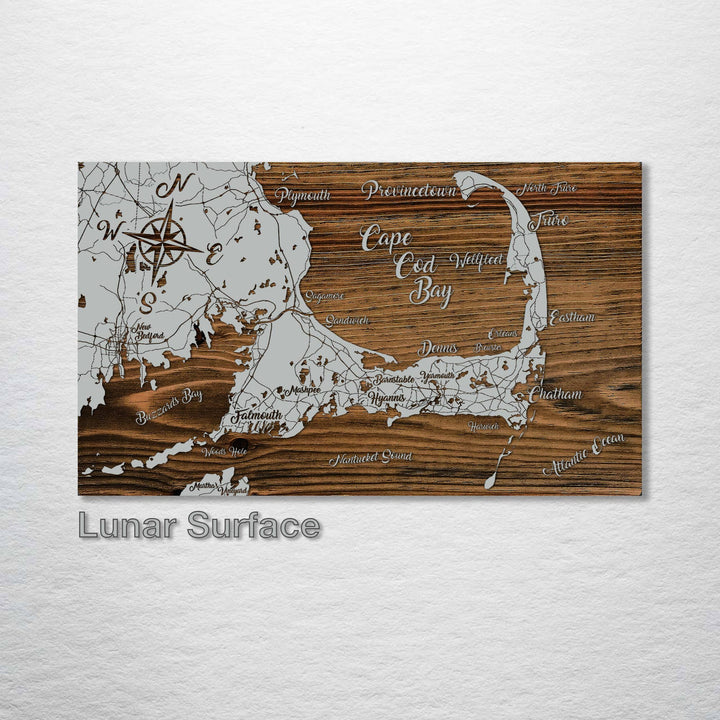 Massachusettes: Cape Cod Bay Map: Lunar Surface / Small (11.25" x 19")
