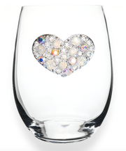 MULTI STONED HEART JEWELED STEMLESS WINE GLASS