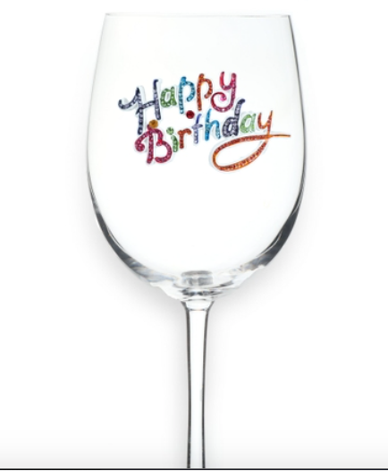 HAPPY BIRTHDAY JEWELED  WINE GLASS